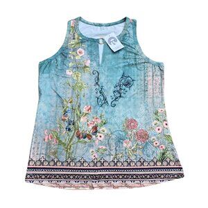 Women's Sleeveless Gold Keyhole V Neck Summer Tank Top - Medium